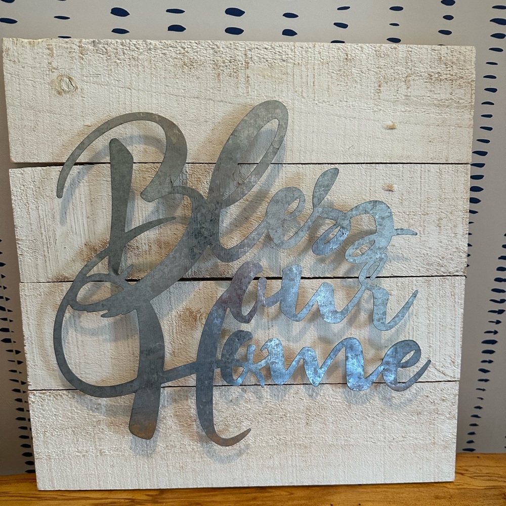 NEW Bless Our Home Metal Lettered wooden sign